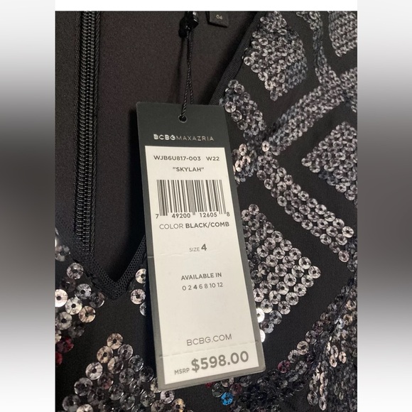 BCBG Maxazria Dress Skylah 4 Black Formal Maxi Sequins Argyle - Picture 6 of 10